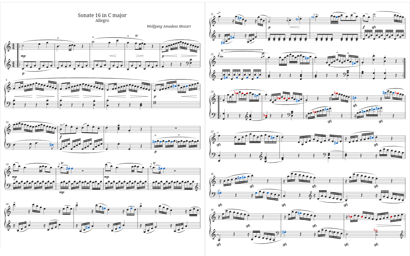 Two-page WikiMusic.org view of Mozart's Sonata in C major, K545